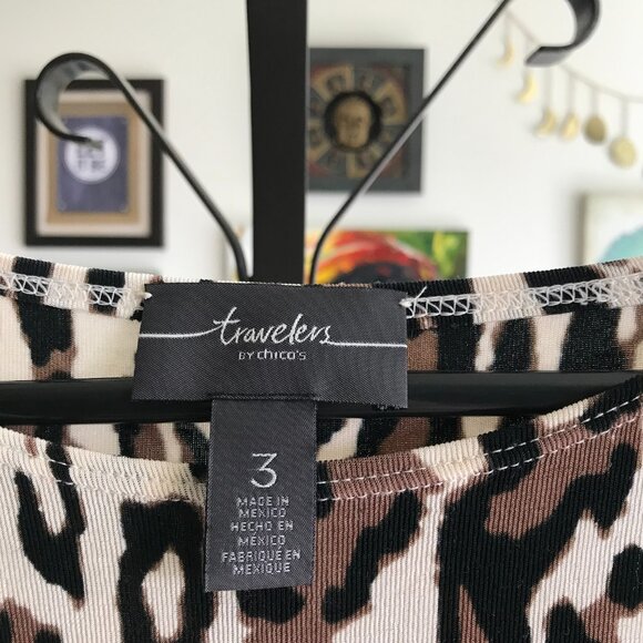 CHICO'S Travelers size 3 / XL Leopard Animal Print Slinky Asymmetric Tunic Top - Picture 4 of 4